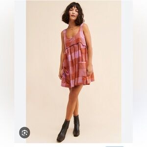 EUC Free People Pink and Brown Mini Dress